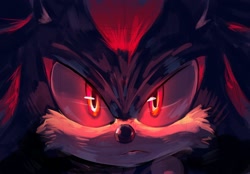 Size: 2048x1425 | Tagged: safe, artist:gigid_sonic, shadow the hedgehog, sonic the hedgehog 3 (film), 2024, close-up, dark, frown, glowing eyes, looking at viewer, solo
