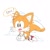 Size: 1000x1000 | Tagged: safe, artist:melida56345744, miles "tails" prower, fox, 2024, blushing, classic tails, clouds, cute, dialogue, flying, implied sonic, looking offscreen, male, mouth open, simple background, solo, speech bubble, spinning tails, tailabetes, white background