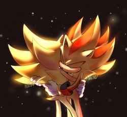 Size: 1494x1372 | Tagged: safe, artist:mmachu_sonic, shadow the hedgehog, sonic the hedgehog, super shadow, super sonic, 2024, duo, eyes closed, gay, hugging, shadow x sonic, shipping, signature, super form