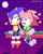 Size: 2100x2616 | Tagged: safe, artist:kitarehamakura, amy rose, sonic the hedgehog, sonic cd, abstract background, amy x sonic, classic amy, classic sonic, heart, lidded eyes, looking at each other, nighttime, outdoors, shipping, smile, star (sky), straight