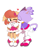 Size: 1024x1278 | Tagged: safe, artist:cometkittygalaxy, blaze the cat, oc, cat, dog, 2021, blazebetes, blushing, bow, canon x oc, clothes, cute, dress, duo, eyes closed, flat colors, heart, kiss on cheek, lesbian, looking at them, mouth open, ocbetes, one eye closed, pink nose, poncho, shorts, simple background, smile, standing, white background