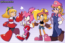 Size: 6000x3962 | Tagged: safe, artist:kitarehamakura, amy rose, alternate universe, coco bandicoot, princess peach, roll (mega man)