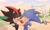 Size: 2048x1244 | Tagged: dead source, safe, artist:clery_trixy, shadow the hedgehog, silver the hedgehog, sonic the hedgehog, hedgehog, 2024, abstract background, blushing, dialogue, duo focus, english text, gay, holding another's face, lidded eyes, looking at each other, looking at them, male, shadow x sonic, shipping, speech bubble, standing, trio