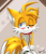 Size: 4000x4666 | Tagged: dead source, safe, artist:vagabondwolves, miles "tails" prower, fox, 2015, abstract background, blushing, collar, frown, implied sontails, leash, looking offscreen, male, one eye closed, one fang, signature, solo, star (symbol), tears, tears of embarrassment