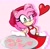 Size: 3046x2970 | Tagged: safe, artist:nin10ja, amy rose, cookie, food, heart, holding something, looking at viewer, outline, pink background, plate, reaching towards the viewer, simple background, smile, smiling at viewer, solo, white outline