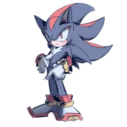 Size: 1482x1482 | Tagged: safe, artist:chilidog_16, shadow the hedgehog, 2024, frown, looking at viewer, simple background, sketch, solo, standing, white background