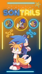 Size: 736x1308 | Tagged: safe, editor:foxdelfi, miles "tails" prower, sonic the hedgehog, 2024, duo, edit, gay, gradient background, heart, ship name, shipping, sonic x tails, star (symbol)