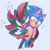 Size: 1000x1000 | Tagged: safe, artist:ghostie_goose, shadow the hedgehog, sonic the hedgehog, hedgehog, 2024, blue background, claws, clenched teeth, duo, frown, gay, gloves off, holding them, jealousy, looking offscreen, male, shadow x sonic, shipping, signature, simple background, smile, standing