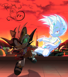 Size: 2304x2600 | Tagged: safe, artist:peachyowlart, 2023, abstract background, astral (yu-gi-oh! zexal), crossover, duel disk, duel gazer, duo, flying, mid-air, mobianified, yu-gi-oh!, yu-gi-oh! zexal, yuma tsukumo