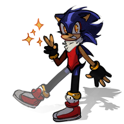 Size: 1280x1280 | Tagged: safe, artist:weepingfandestiny, oc, oc:stellar the hedgehog, hedgehog, fankid, looking at viewer, oc only, parent:shadow, parent:sonic, parents:sonadow, shadow (lighting), simple background, smile, solo, sparkles, standing on one leg, v sign, white background