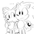 Size: 2048x2048 | Tagged: safe, artist:0vergrowngraveyard, miles "tails" prower, sonic the hedgehog, ..., arm around shoulders, black and white, classic sonic, classic sonic (universe), classic tails, duo, frown, hand on hip, line art, looking at them, looking offscreen, monochrome, no mouth, simple background, standing, white background