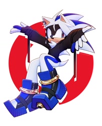 Size: 1080x1330 | Tagged: safe, artist:kazuna_endi, oc, oc:endi the hedgehog, hedgehog, black eyes, blue fur, fingerless gloves, gloves, hoodie, male, shoes, white fur