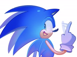 Size: 1782x1315 | Tagged: safe, artist:snt0skt, sonic the hedgehog, 2024, looking back, simple background, smile, solo, standing, wagging finger, white background