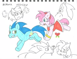 Size: 1990x1523 | Tagged: safe, artist:cmara, amy rose, sonic the hedgehog, earth pony, ponified, species swap