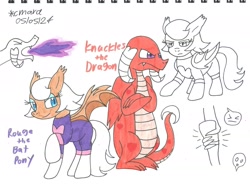 Size: 1946x1457 | Tagged: safe, artist:cmara, knuckles the echidna, rouge the bat, bat pony, dragon, dragonified, ponified, species swap