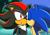 Size: 600x414 | Tagged: safe, artist:idalyaoisonic1344, shadow the hedgehog, sonic the hedgehog, 2014, abstract background, blushing, daytime, duo, eyes closed, fake screenshot, gay, kiss on cheek, mouth open, outdoors, shadow x sonic, shipping, sonic x, sonic x style, standing