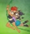 Size: 804x906 | Tagged: safe, artist:metalpandora, nicole the hololynx, sally acorn, chipmunk, duo, female, hololynx, vines