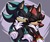 Size: 2600x2200 | Tagged: safe, artist:theenigmamachine, mephiles the dark, shadow the hedgehog, hedgehog, 2016, abstract background, duo, eyes closed, frown, gay, hand on thigh, lidded eyes, looking at them, mephadow, outline, shipping, sitting, white outline