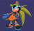 Size: 2048x1844 | Tagged: safe, artist:chaoslose, surge the tenrec, tenrec, 2024, blue sclera, clenched teeth, female, hands behind back, looking at viewer, purple background, redesign, simple background, solo, standing