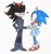 Size: 1575x1692 | Tagged: safe, artist:redhartsblog, shadow the hedgehog, sonic the hedgehog, blushing, crossdressing, duo, femboy, gay, hand in pocket, heart, holding hands, lidded eyes, looking at each other, school uniform, schoolboy outfit, schoolgirl outfit, shadow x sonic, shipping, simple background, smile, standing, traditional media, white background