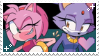 Size: 99x56 | Tagged: safe, artist:kiko-tanaka, amy rose, blaze the cat, 2019, amy x blaze, duo, frown, heart, lesbian, shipping, smile, sparkles, stamp, wink