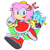 Size: 5092x5092 | Tagged: safe, artist:aandygp, amy rose, flicky, sonic adventure, 2019, abstract background, duo, lily, looking at them, looking at viewer, mouth open, piko piko hammer, signature, smile, walking, warrior feather