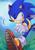 Size: 2893x4092 | Tagged: safe, artist:aandygp, sonic the hedgehog, 2020, abstract background, clenched fist, daytime, grass, looking offscreen, outdoors, running, signature, smile, solo