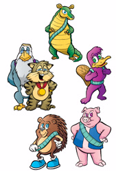 Size: 2185x3238 | Tagged: safe, artist:starampharos, dylan the porcupine, hamlin the pig, penelope the platypus, armadillo, eagle, lynx, arlo the armadillo, barefoot, cyril the eagle, larry lynx, paws, pig, platypus, substitute freedom fighters