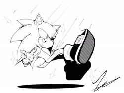 Size: 2274x1709 | Tagged: safe, artist:li_han04, sonic the hedgehog, greyscale, monochrome, solo