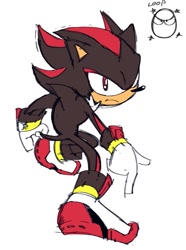 Size: 881x1186 | Tagged: safe, artist:loopd33loop, shadow the hedgehog, 2024, frown, looking at viewer, pointing, posing, simple background, solo, standing, white background