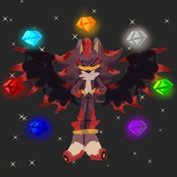 Size: 1232x1232 | Tagged: safe, artist:lu1g1483773, shadow the hedgehog, 2024, chaos emerald, eyes closed, grey background, hands together, lineless, simple background, solo, sparkles, wings