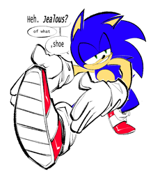 Size: 1896x2156 | Tagged: safe, artist:the-hydroxian-artblog, sonic the hedgehog, 2024, dialogue, english text, faic, lidded eyes, looking offscreen, simple background, smile, solo, speech bubble, wat, white background