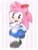Size: 1668x2224 | Tagged: safe, artist:aogane_enagoa, amy rose, hedgehog, 2024, classic amy, dress, hair bow, heart hands, lolita, solo, standing, striped background, sweet lolita
