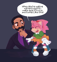 Size: 742x800 | Tagged: safe, artist:al-cro, agent stone, amy rose, human, sonic the hedgehog 3 (film), classic amy, duo, english text, grey background, speech bubble