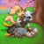 Size: 1920x1920 | Tagged: safe, artist:shad-kun, tangle the lemur, whisper the wolf, lemur, wolf, 2022, abstract background, cherry blossom petals, cherry blossom tree, cute, duo, eyes closed, female, grass, holding each other, japanese text, kiss, kiss on cheek, lesbian, outdoors, shipping, signature, smile, sun, sunset, tangabetes, tangle x whisper, text, tree, under a tree, water, whispabetes