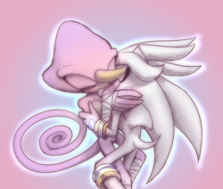 Size: 1070x909 | Tagged: safe, artist:royalbootlace, espio the chameleon, silver the hedgehog, 2020, bandage, blushing, duo, eyes closed, gay, holding each other, kiss, outline, pink background, shipping, silvio, simple background