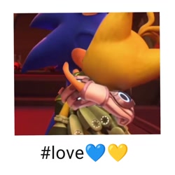 Size: 1280x1280 | Tagged: safe, artist:sonineforlife, editor:sonineforlife, miles "tails" prower, nine, sonic the hedgehog, sonic prime, 2023, 3d, duo, edit, gay, heart, hugging, kiss, nine x sonic, shipping, sonic x tails