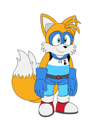 Size: 1085x1244 | Tagged: safe, artist:doomlazy27, miles "tails" prower, alternate version, cape, clothes, flat colors, looking offscreen, mask, simple background, smile, solo, standing, superhero outfit, transparent background