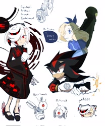 Size: 1707x2048 | Tagged: safe, artist:bubblgsth, maria robotnik, sage, shadow the hedgehog, human, sonic frontiers, english text, group, portal (series), robot, simple background, white background