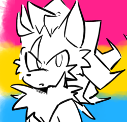 Size: 410x395 | Tagged: safe, artist:fortrustory, infinite the jackal, cute, frown, icon, infinibetes, looking at viewer, monochrome, pansexual, pansexual pride, pride, pride flag background, solo