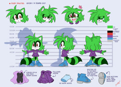 Size: 1055x757 | Tagged: safe, artist:chibi-jen-hen, oc, oc:ruby the racoon, raccoon, boots, female, green fur, hoodie, red eyes