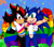 Size: 3570x3150 | Tagged: safe, artist:mslunarumbreon, shadow the hedgehog, sonic the hedgehog, green hill zone, 2024, abstract background, alternate outfit, bug, butterfly, daytime, duo, gay, gay pride, grass, holding something, looking at viewer, outdoors, pansexual, pansexual pride, pansexual shadow, pansexual sonic, pride, pride flag, shadow x sonic, shipping, smile, standing