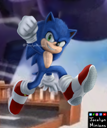 Size: 1767x2100 | Tagged: safe, artist:jocelynminions, sonic the hedgehog, hedgehog, blue fur, gloves, green eyes, male, redraw, shoes, socks