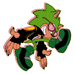 Size: 800x800 | Tagged: safe, artist:sonicwiki, scourge the hedgehog, hedgehog, fingerless gloves, glasses, gloves, green fur, jacket, male, piercings, posing, shoes, solo, sunglasses