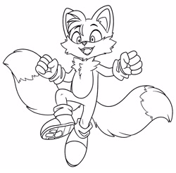 Size: 1669x1640 | Tagged: safe, artist:fizzy-dog, miles "tails" prower, 2024, line art, looking offscreen, simple background, smile, solo, white background