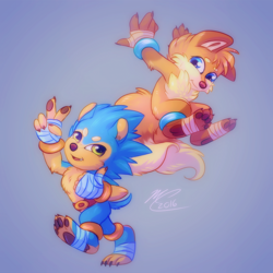 Size: 900x900 | Tagged: safe, artist:flora-tea, miles "tails" prower, sonic the hedgehog, cute, duo, sonabetes, tailabetes
