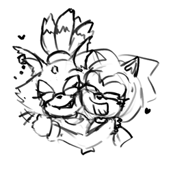 Size: 736x727 | Tagged: safe, artist:wikihowhowtoexist, amy rose, blaze the cat, 2024, amy x blaze, amybetes, blazebetes, blushing, cute, duo, eyes closed, heart, hugging, lesbian, line art, monochrome, shipping, simple background, sketch, smile, white background