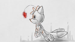 Size: 800x450 | Tagged: safe, artist:klarikatt, tails doll, 2013, looking ahead, looking offscreen, monochrome, side view, solo