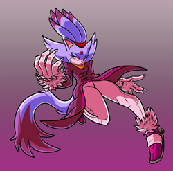 Size: 1500x1479 | Tagged: safe, artist:geckofeetart, blaze the cat, 2017, claws, frown, gradient background, lidded eyes, looking at viewer, solo