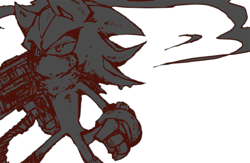 Size: 500x325 | Tagged: safe, artist:34_6, shadow the hedgehog, holding something, monochrome, simple background, solo, white background